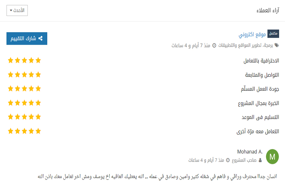 Mostaql Testimonial Screenshot